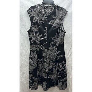 Black White Floral Midi Dress Size 6 Women Sleeveless A Line Back Zipper